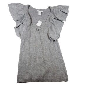 Charlotte Russe Gray‎ Silver Metallic Knit Ruffle Sleeve Top Blouse Size L
